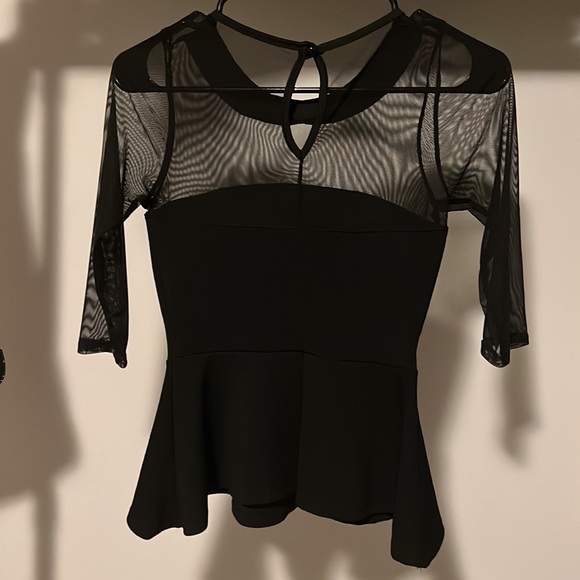 small black with mesh and gold detail peplum top - Picture 3 of 3